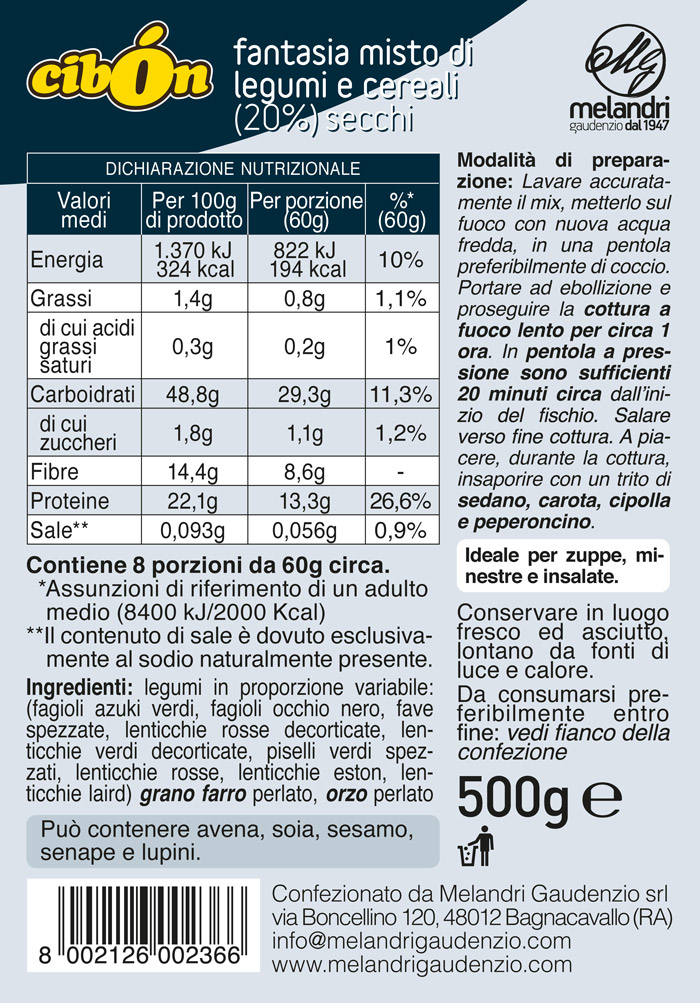 Misto legumi e cereali pronta cottura 500gr - Mulino l'Antica Macina