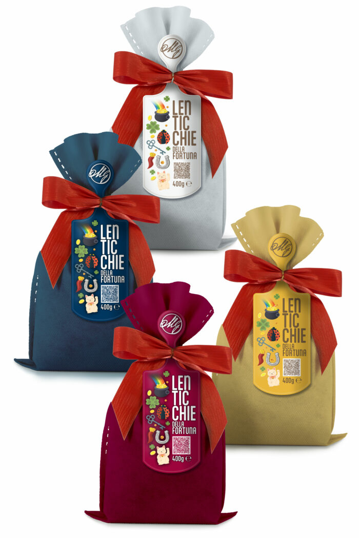 LENTICCHIE DELLA FORTUNA assortite (4 confezioni)        BORDEAUX-BLU-SENAPE-GRIGIO PERLA