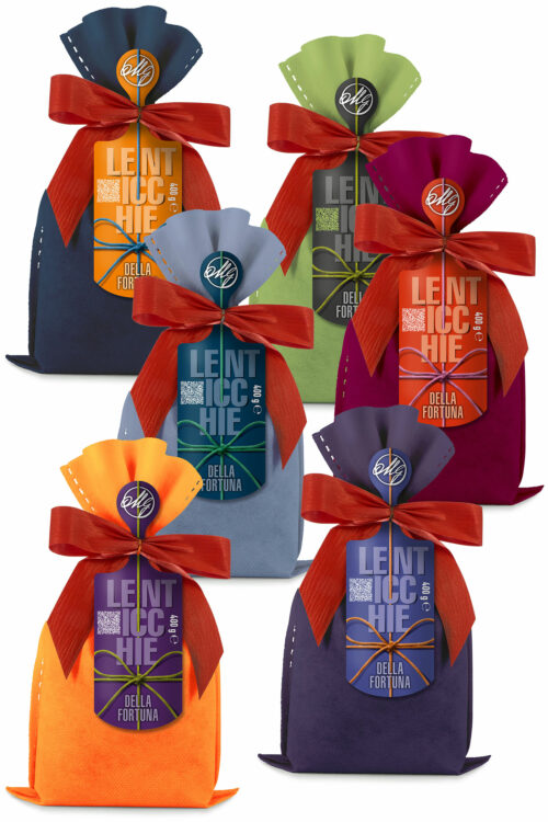 LENTICCHIE DELLA FORTUNA assortite (4 confezioni)        BORDEAUX-BLU-VIOLA-ARANCIO-LAVANDA-VERDE FLUO
